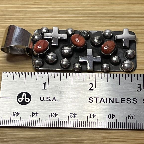 Signed- Chimney Butte Southwestern Large Sterling Silver Cross/dot Pendant - Picture 6 of 6